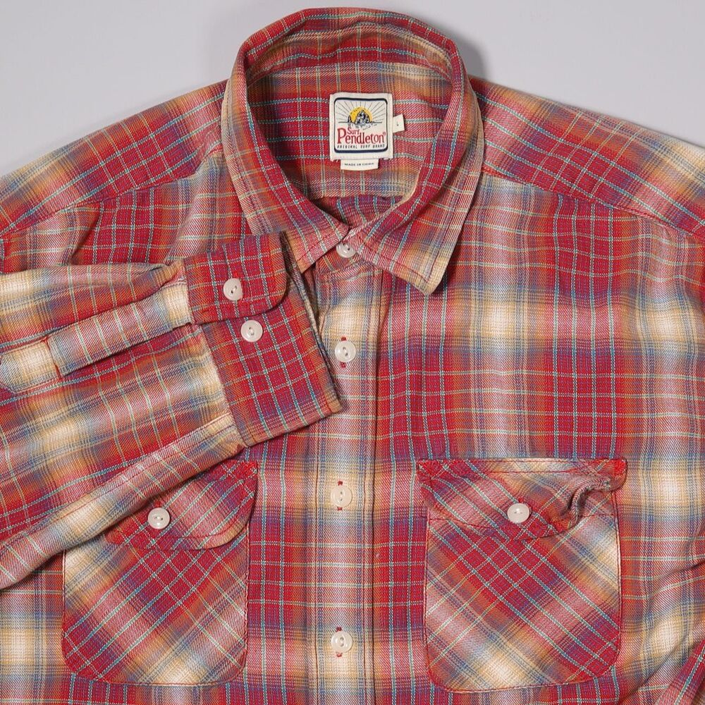 Pendleton Surf Long Sleeve Shirt Multi-Color Plaid Cotton Mens Large L